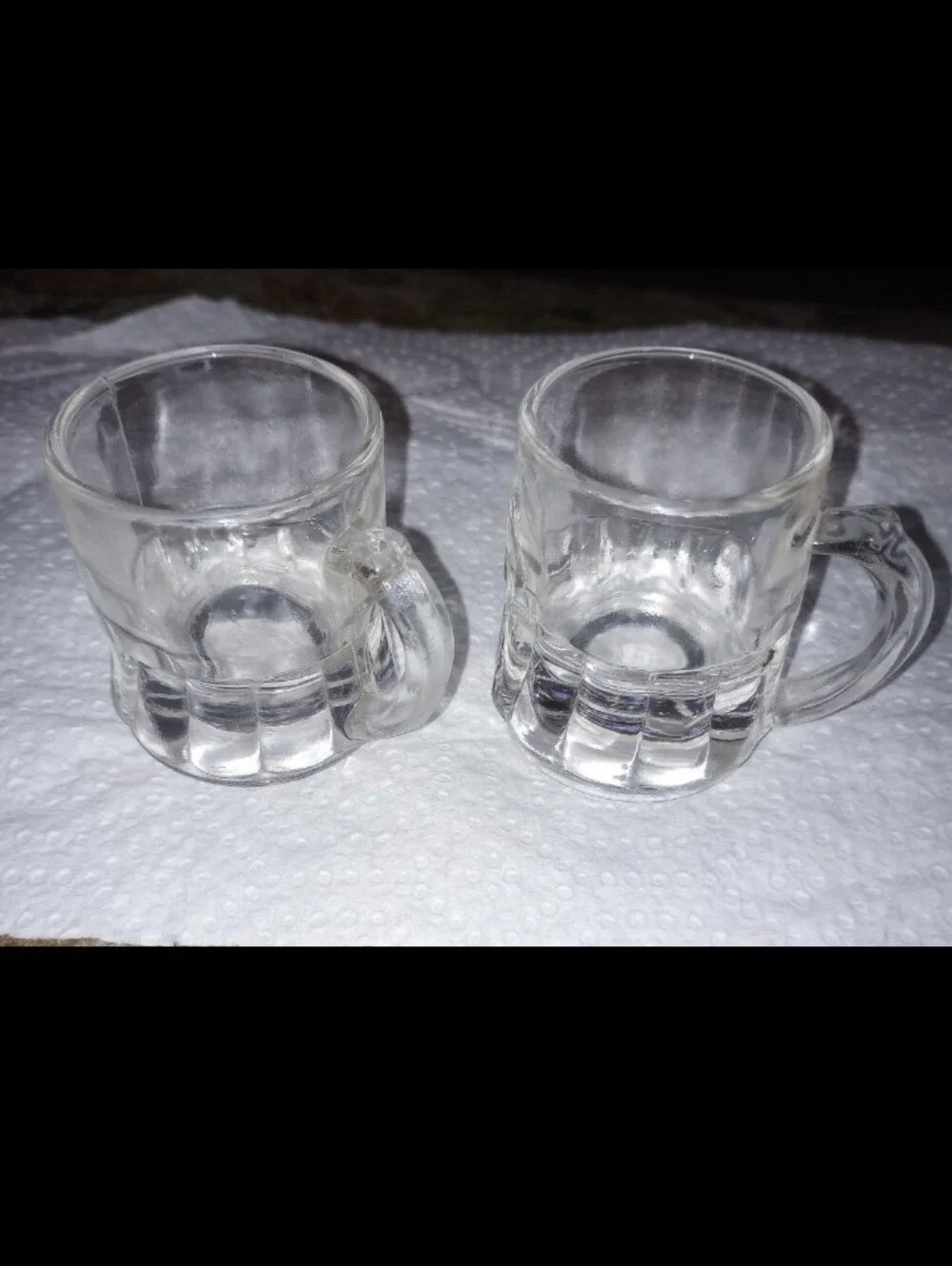 1950s Federal Glass 2 mini beer mug shot glasses. Depression glass,makers marked